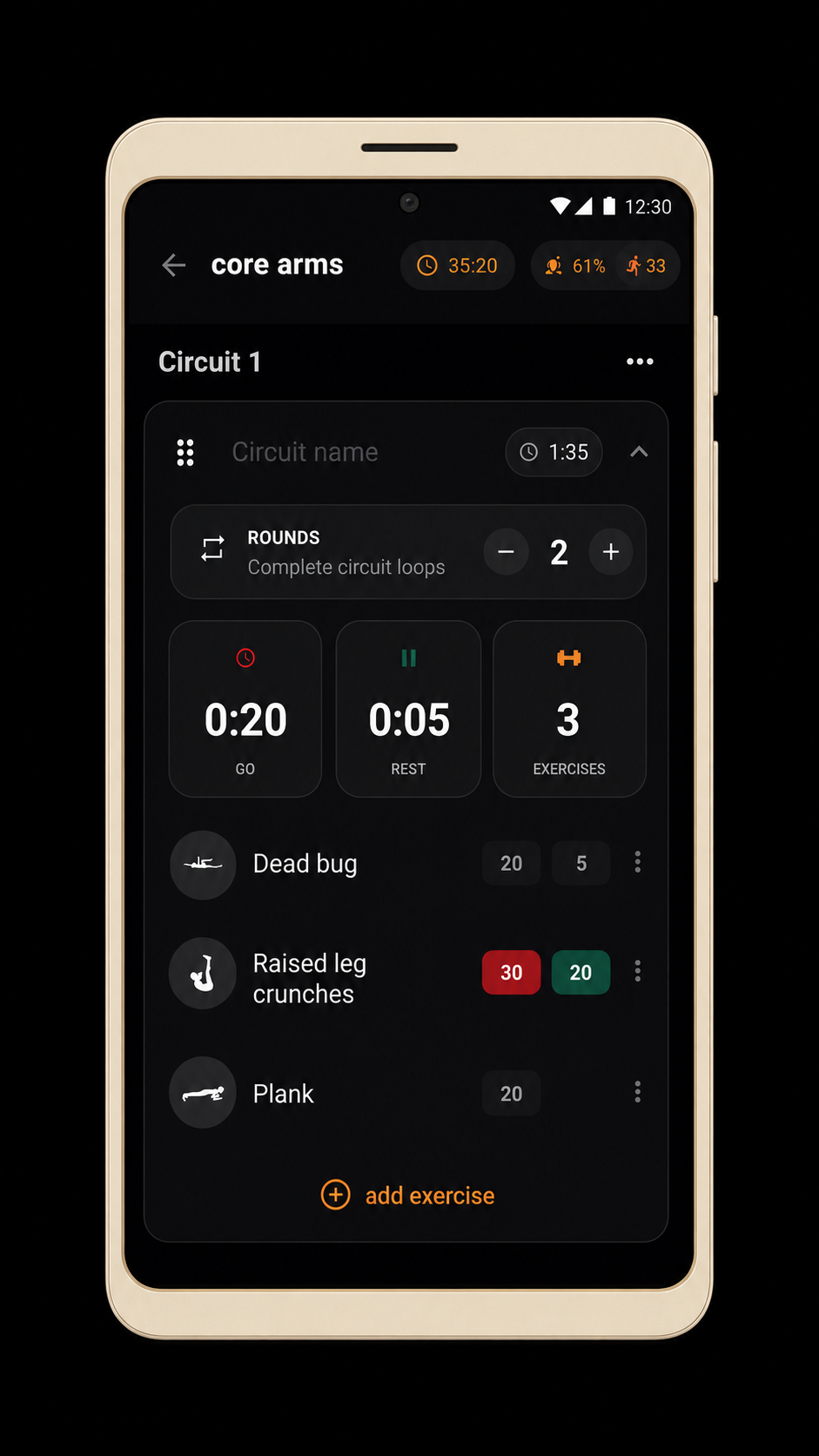 Promotional screenshot showing interval routine editing in HIIT Music